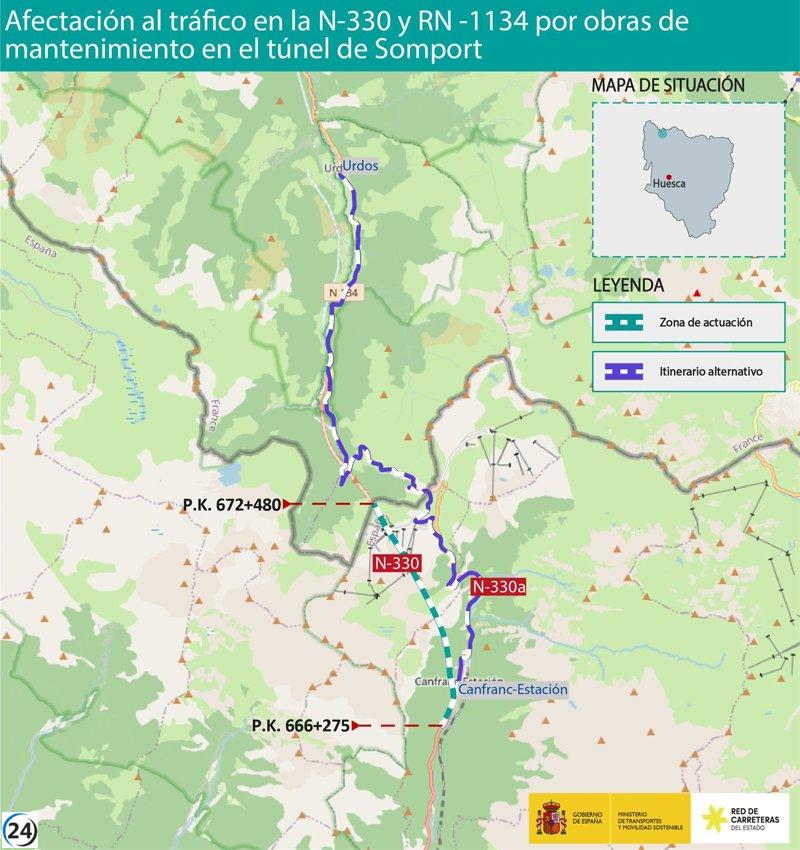 La renovación de los equipos del túnel de Somport en Huesca causará restricciones en el tráfico a partir de mañana.