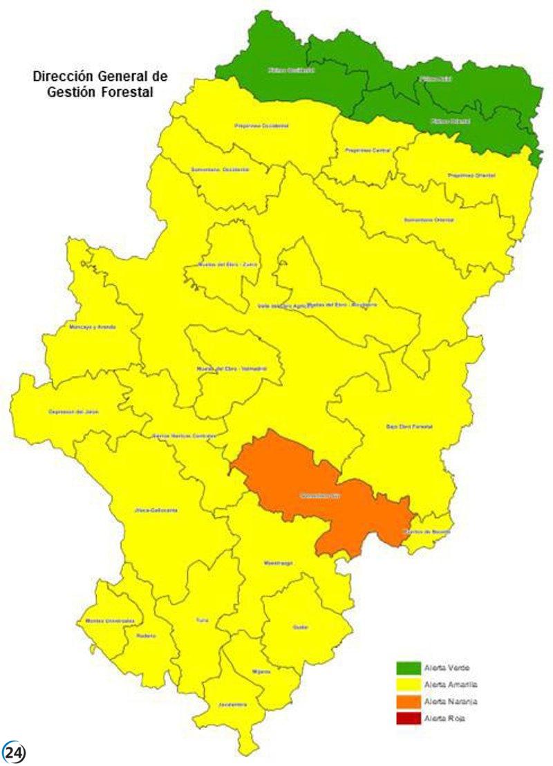 Zonas del Bajo Aragón, Sierra de Arcos y Matarraña en alerta naranja por riesgo de incendios.