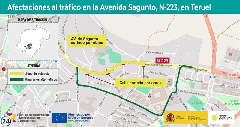 Cierre de un carril en la N-223 de Teruel durante cuatro meses por obras en la avenida de Sagunto.