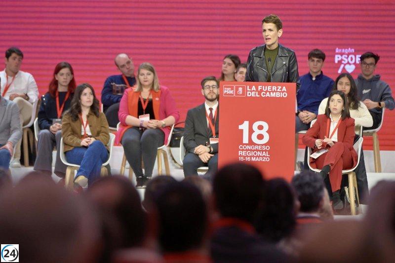Chivite busca unir regiones para promover el bienestar colectivo en el renacer del PSOE Aragón.