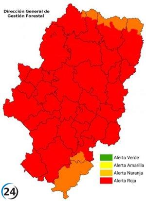 Alerta máxima por incendios forestales se expande por casi toda Aragón.