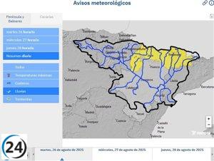 La CHE advierte sobre el riesgo de inundaciones en Navarra, Aragón y Cataluña por lluvias intensas.