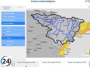 La CHE advierte sobre posibles inundaciones en barrancos y ríos menores por fuertes lluvias en Ebro, Teruel y Castellón.
