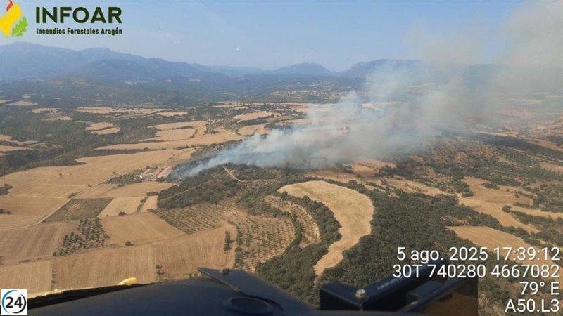 Cuatro imputados por provocar un incendio forestal en Abiego (Huesca) debido a imprudencia.