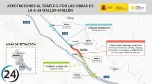 Desvíos en la A-68 entre Gallur y Mallén a partir de este martes por obras.