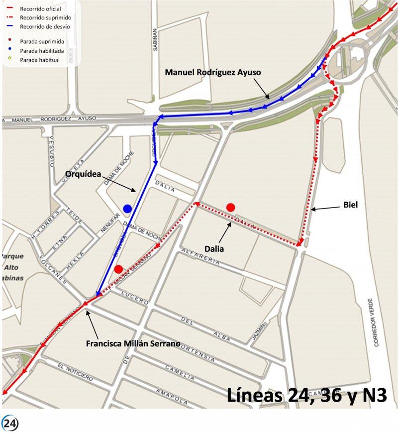 Modificación del recorrido de autobuses en Zaragoza hacia Valdefierro desde el 15 de mayo.
