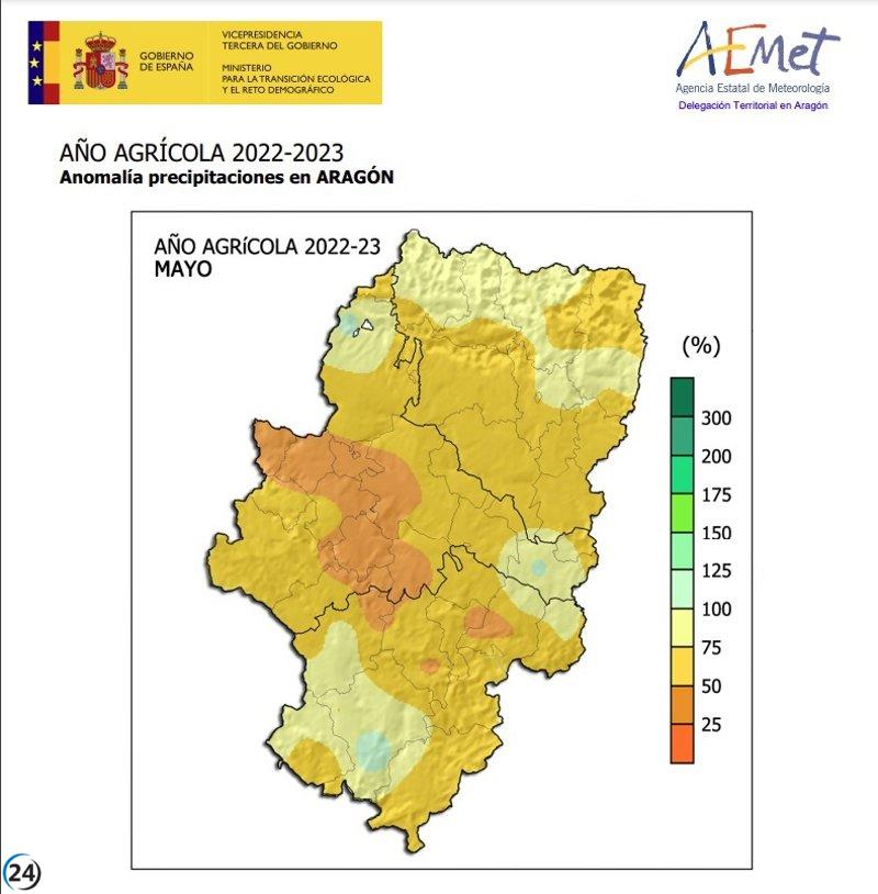 Aragón registra segundo año agrícola más seco según AEMET en los últimos nueve meses.