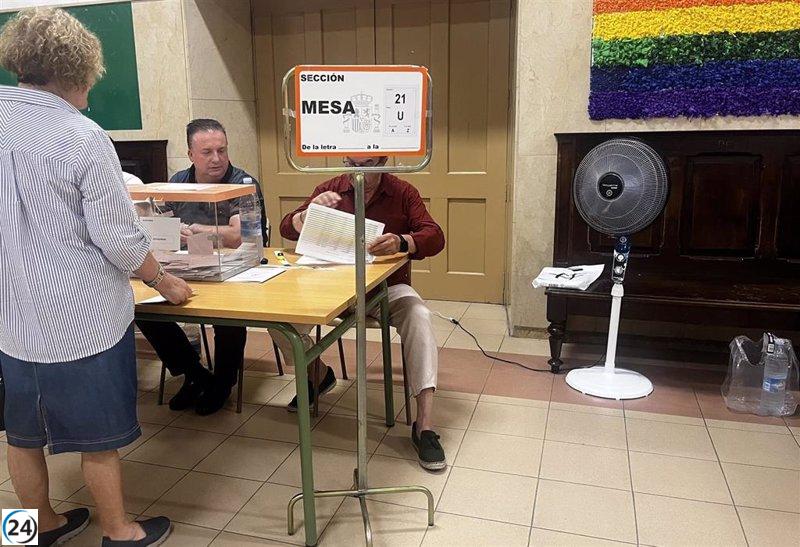 Los colegios electorales en Aragón muestran ventiladores y botellas de agua.