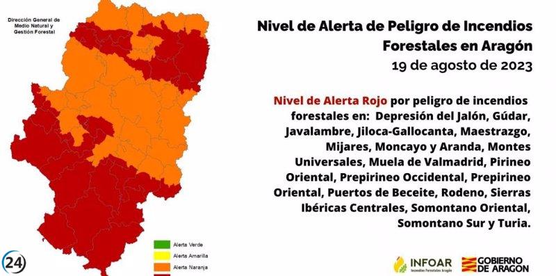 Teruel y partes de Huesca y Zaragoza en Nivel de Alerta Rojo por riesgo de incendios forestales
