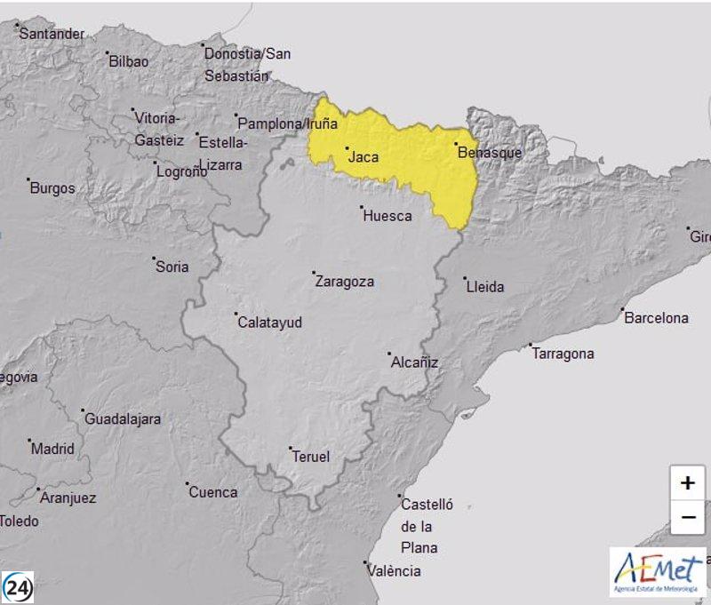 Alerta amarilla por lluvias en el Pirineo oscense prolongada hasta el lunes por la noche