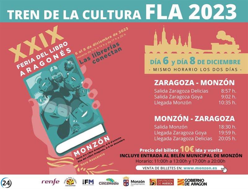 Renfe y Monzón (Huesca) inauguran el 'Tren de la Cultura' para explorar la Feria del Libro Aragonés en una colaboración destacada